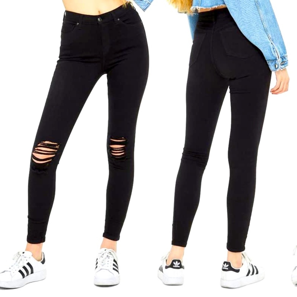 Topshop Jamie black high waisted ripped jeans